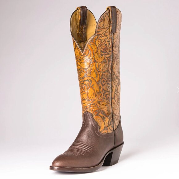Buffalo Leather Floral Embossed Western Boots - Picture 1 of 13